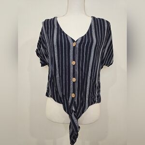Universal Thread Navy Striped Button-Down Top